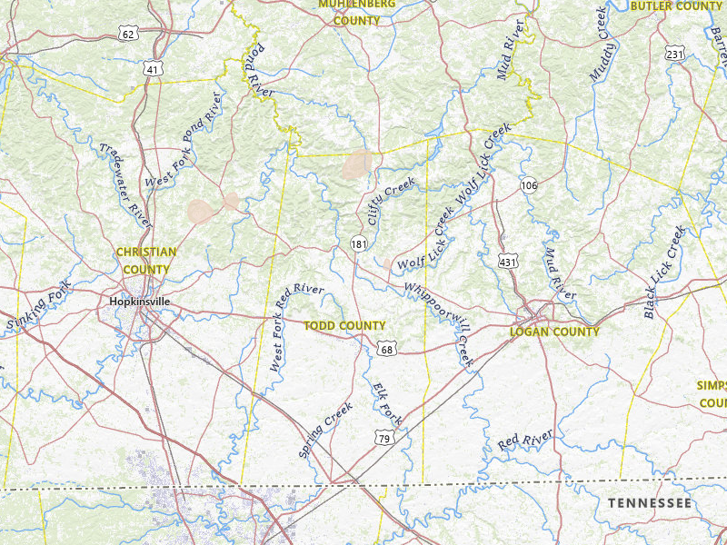 Radar-estimated hail-size map of the storm over Elkton, KY on Jul 10, 2026