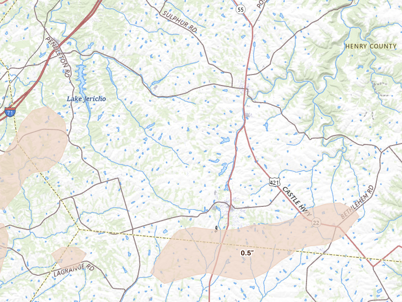 Radar-estimated hail-size map of the storm over Eminence, KY on May 19, 2026