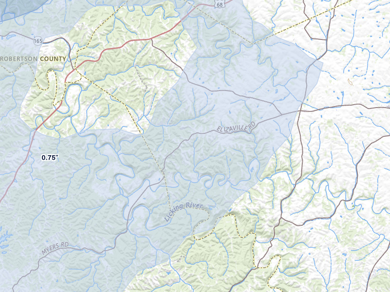 NEXRAD radar-signature map of the hail storm over Ewing, KY on May 16, 2026
