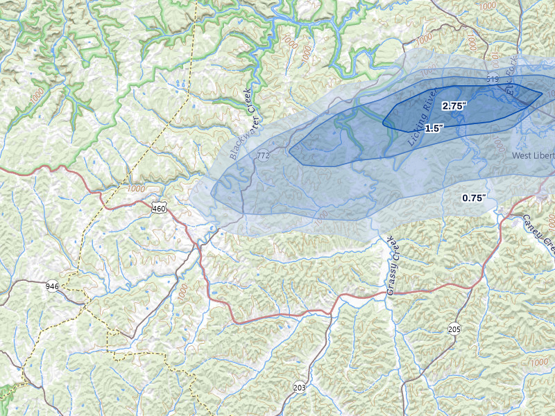 NEXRAD radar-signature map of the hail storm over Ezel, KY on Apr 1, 2026