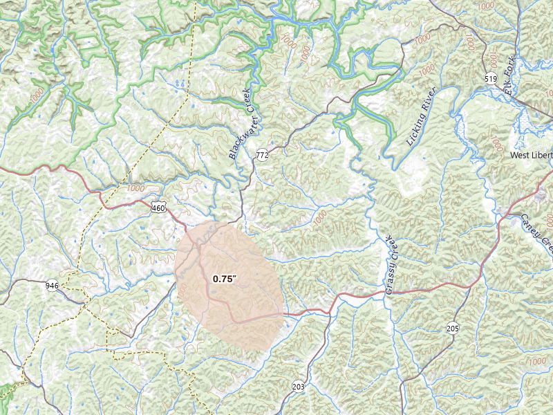 Radar-estimated hail-size map of the storm over Ezel, KY