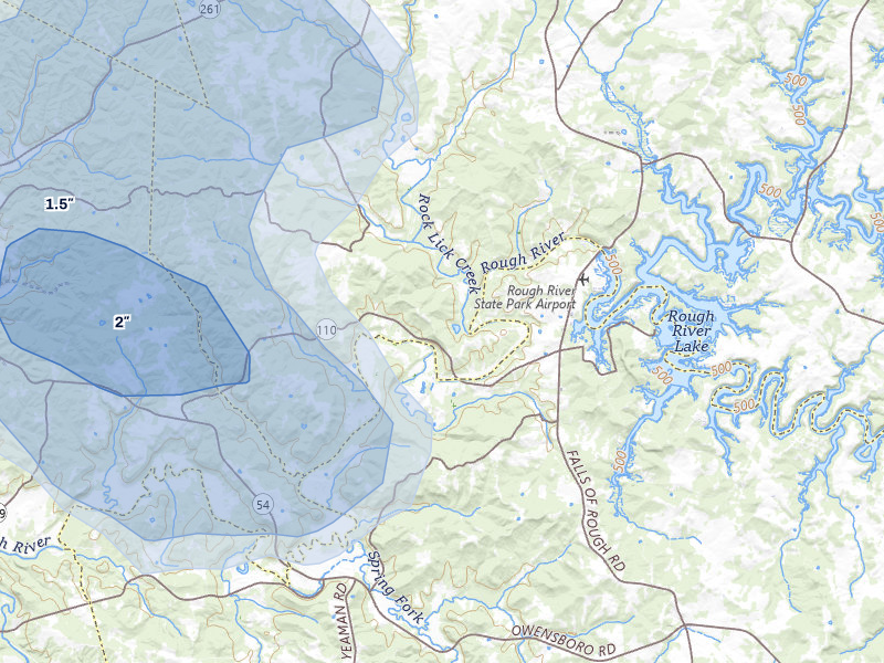 NEXRAD radar-signature map of the hail storm over Falls Of Rough, KY on Jul 9, 2026