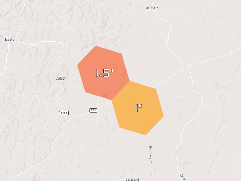 Hail map of Falls of Rough, KY on Jul 10, 2026, hail up to 1.5"
