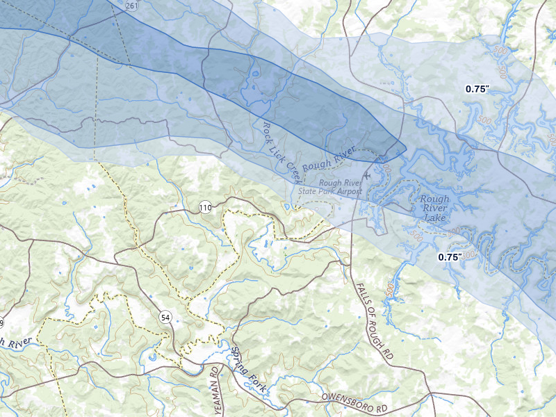 NEXRAD radar-signature map of the hail over Falls Of Rough, KY