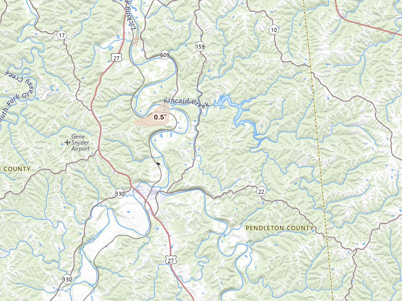 Radar-estimated hail-size map of the storm over Falmouth, KY