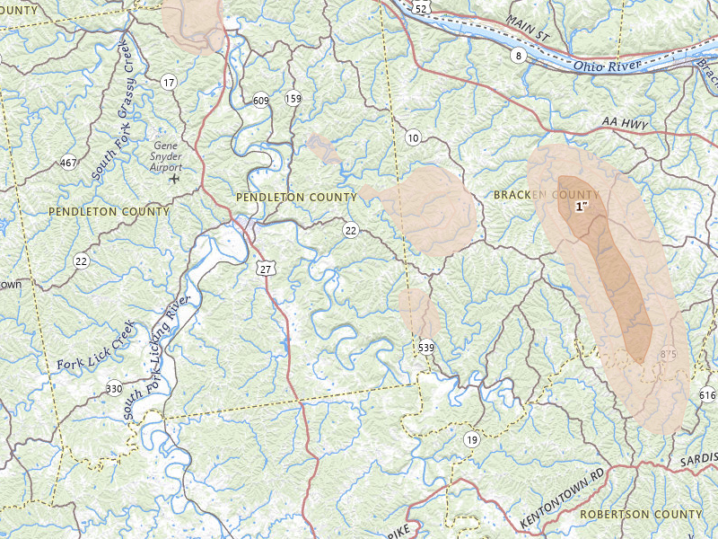 Radar-estimated hail-size map of the storm over Falmouth, KY