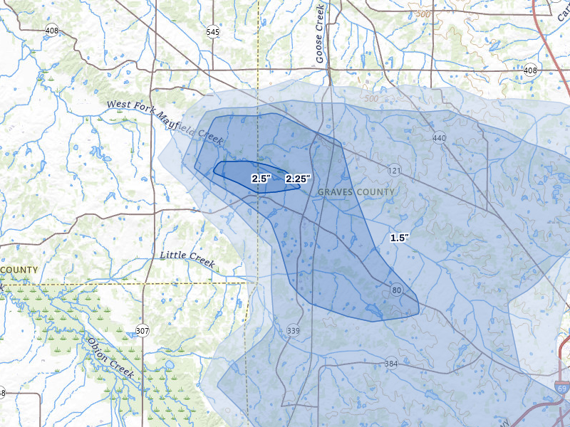 NEXRAD radar-signature map of the hail storm over Fancy Farm, KY on Jun 8, 2026