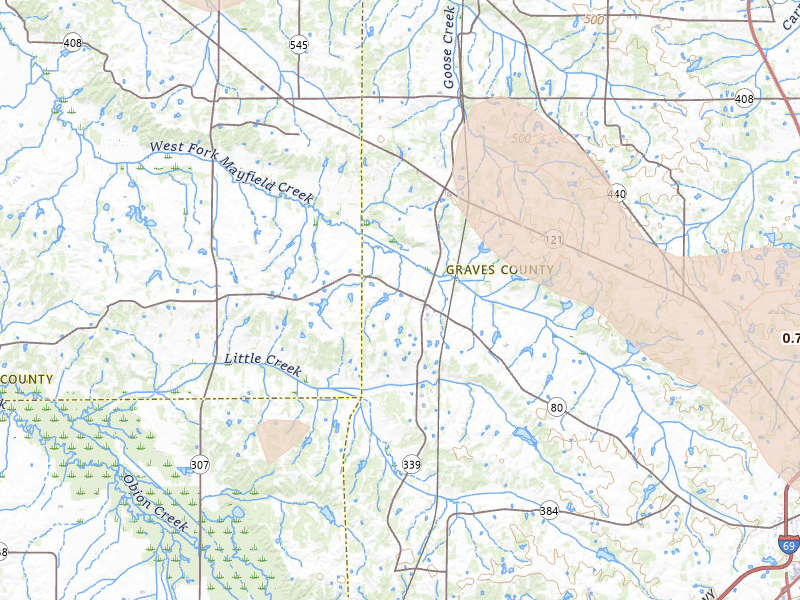 Radar-estimated hail-size map of the storm over Fancy Farm, KY on Jul 9, 2026