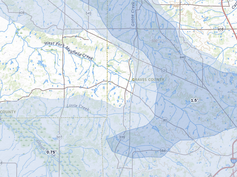 NEXRAD radar-signature map of the hail storm over Fancy Farm, KY on Jul 9, 2026