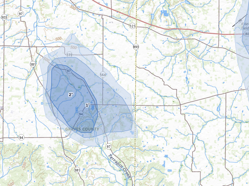 NEXRAD radar-signature map of the hail storm over Farmington, KY on Jul 3, 2026