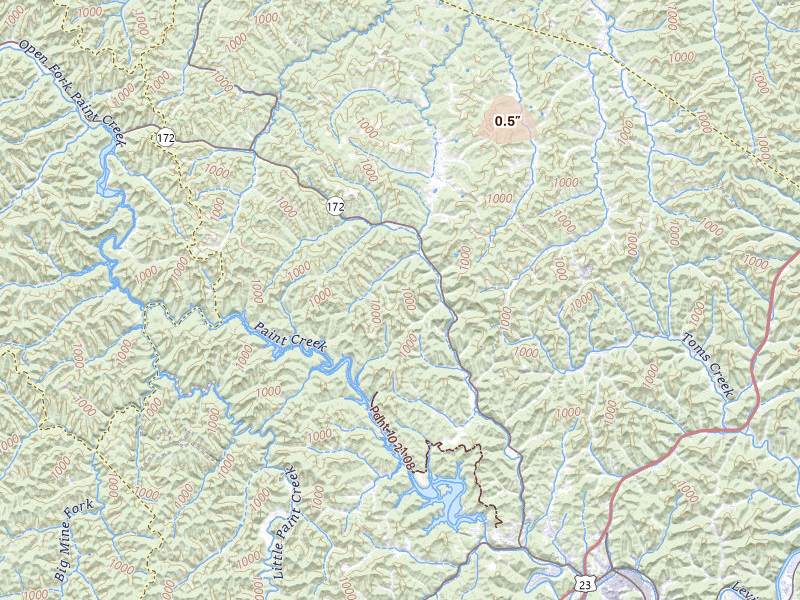 Radar-estimated hail-size map of the storm over Flatgap, KY on Jun 26, 2026
