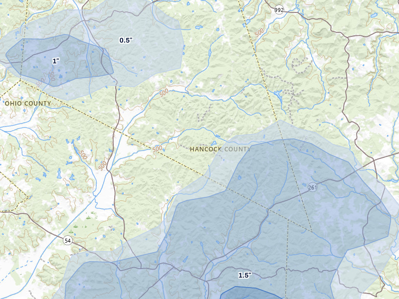 NEXRAD radar-signature map of the hail storm over Fordsville, KY on Jul 9, 2026