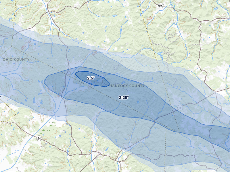NEXRAD radar-signature map of the hail over Fordsville, KY