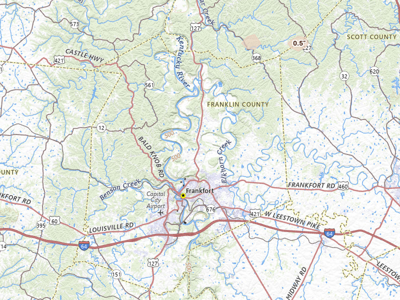 Radar-estimated hail-size map of the storm over Frankfort, KY on Mar 4, 2026