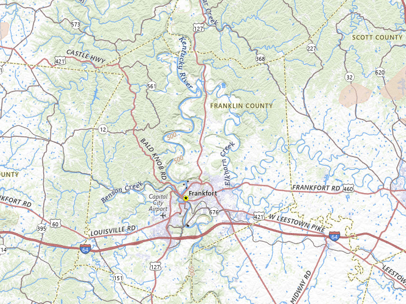 Radar-estimated hail-size map of the storm over Frankfort, KY on May 16, 2026