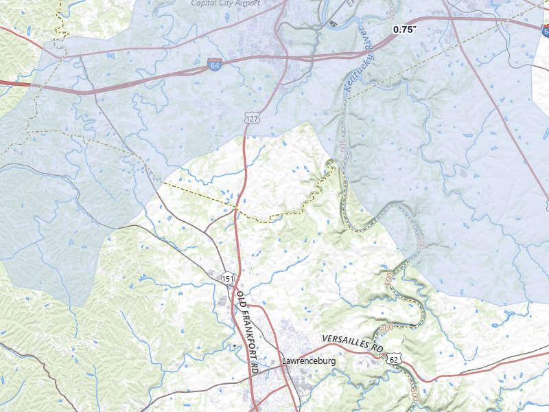 NEXRAD radar-signature map of the hail storm over Frankfort, KY on Jul 27, 2026