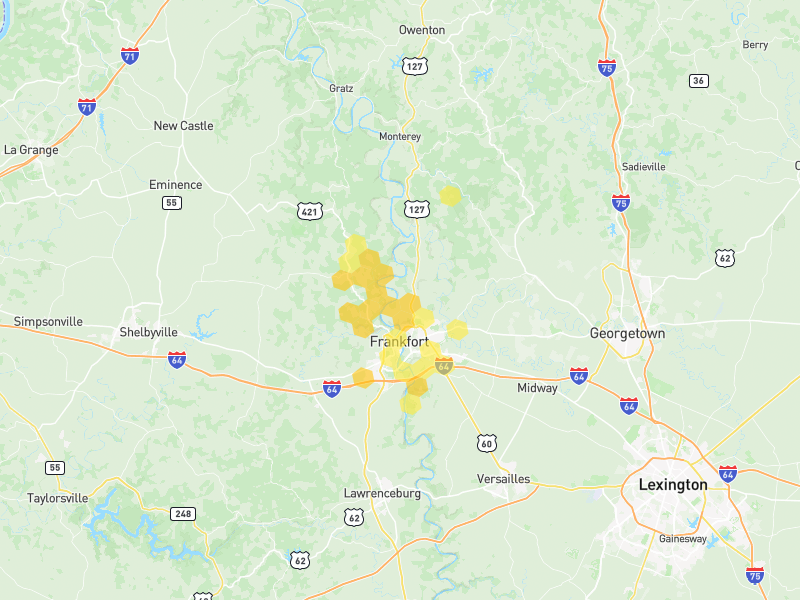 Hail map of Frankfort, KY on Jul 28, 2026, hail up to 0.75"