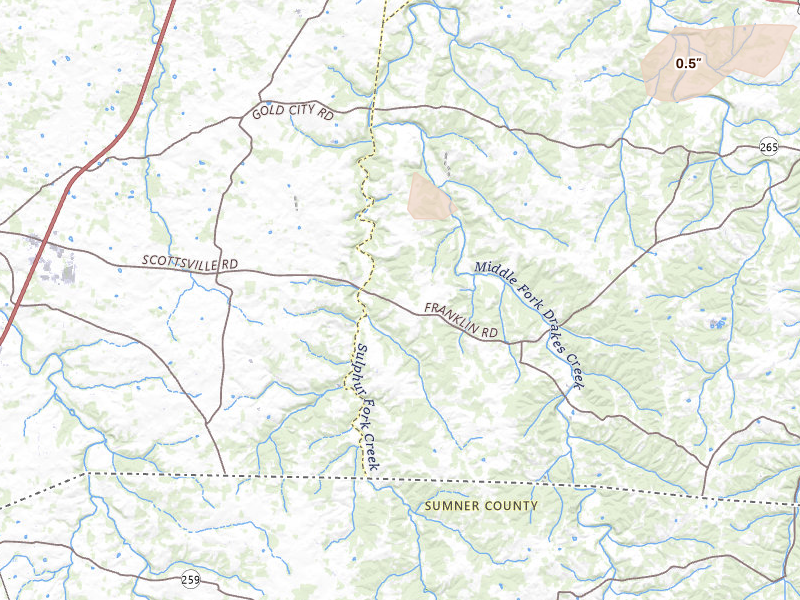 Radar-estimated hail-size map of the storm over Franklin, KY on Apr 27, 2026