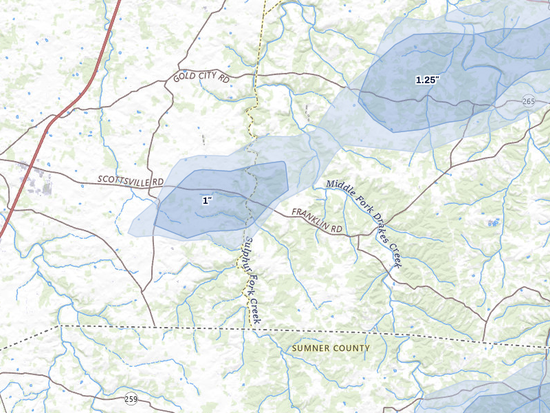 NEXRAD radar-signature map of the hail over Franklin, KY