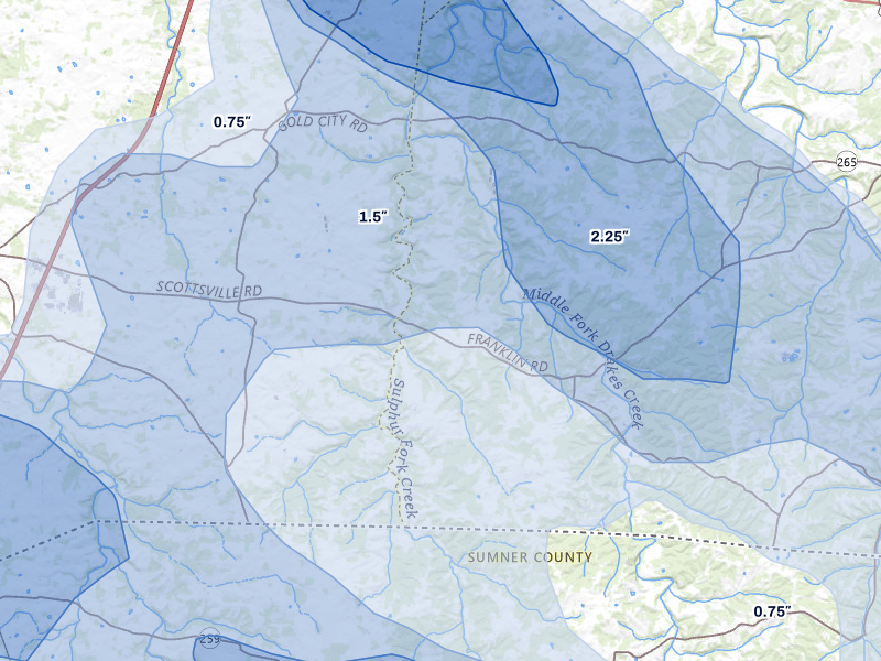 NEXRAD radar-signature map of the hail over Franklin, KY