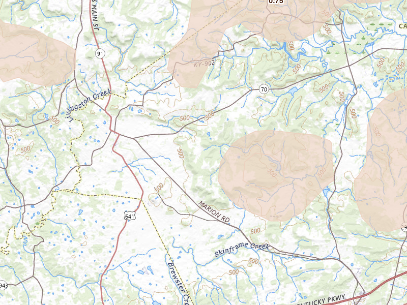 Radar-estimated hail-size map of the storm over Fredonia, KY on Apr 27, 2026