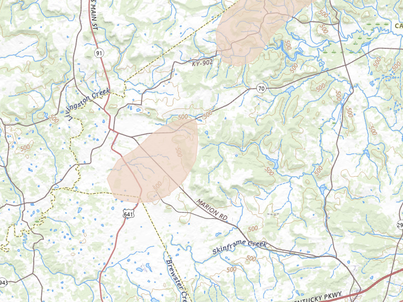 Radar-estimated hail-size map of the storm over Fredonia, KY on May 19, 2026