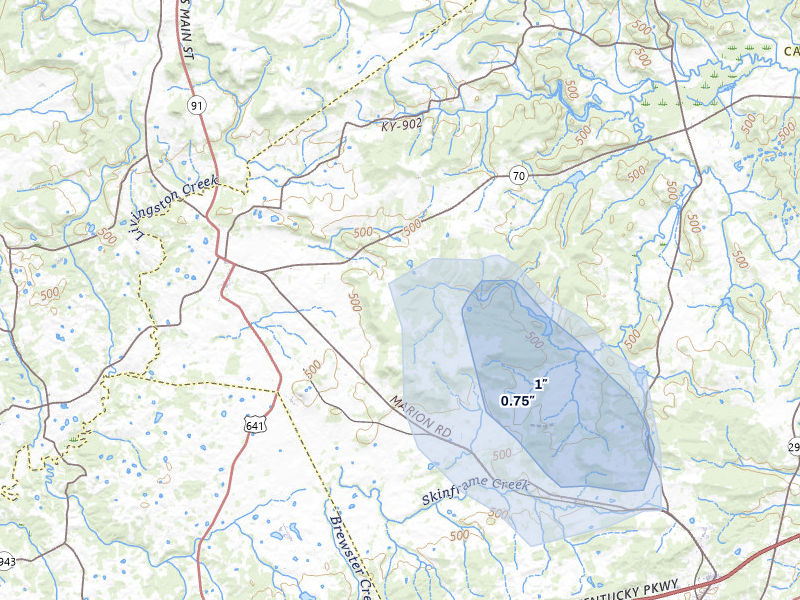 NEXRAD radar-signature map of the hail storm over Fredonia, KY on Jul 5, 2026