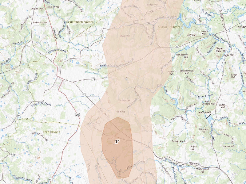 Radar-estimated hail-size map of the storm over Fredonia, KY