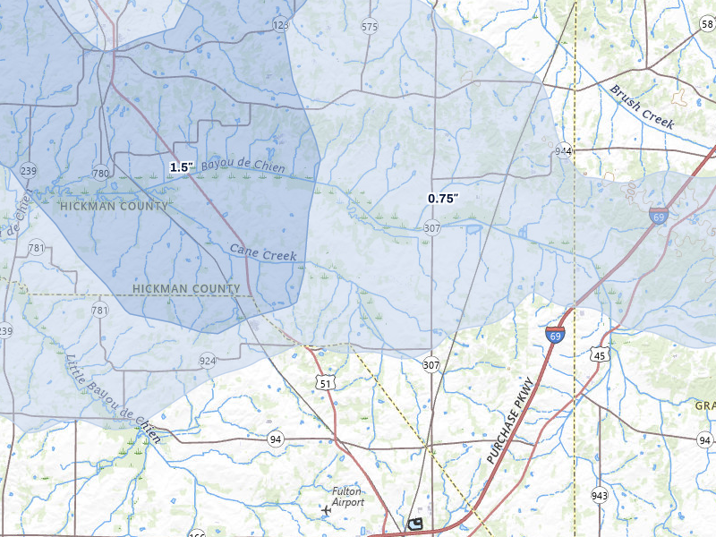 NEXRAD radar-signature map of the hail over Fulton, KY
