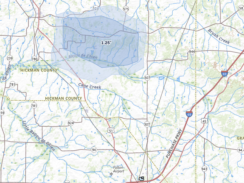NEXRAD radar-signature map of the hail storm over Fulton, KY on Jul 3, 2026