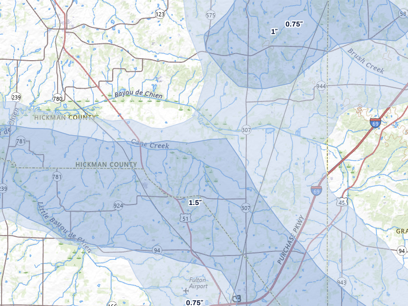 NEXRAD radar-signature map of the hail storm over Fulton, KY on Jul 9, 2026