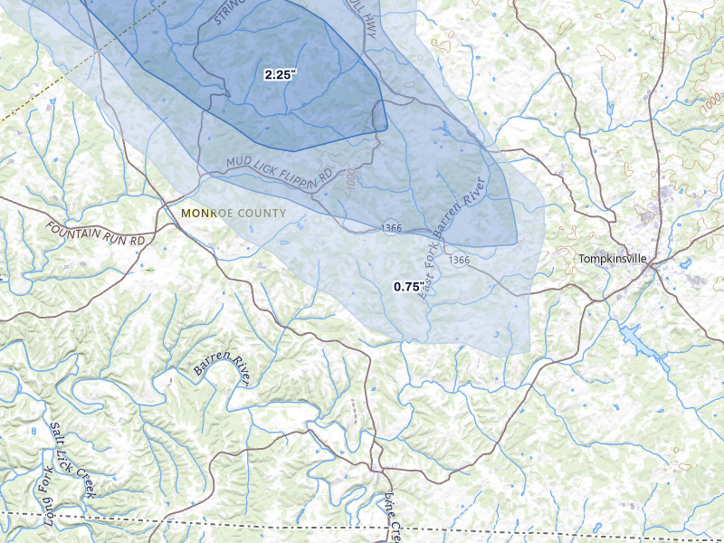 NEXRAD radar-signature map of the hail storm over Gamaliel, KY on Jul 11, 2026