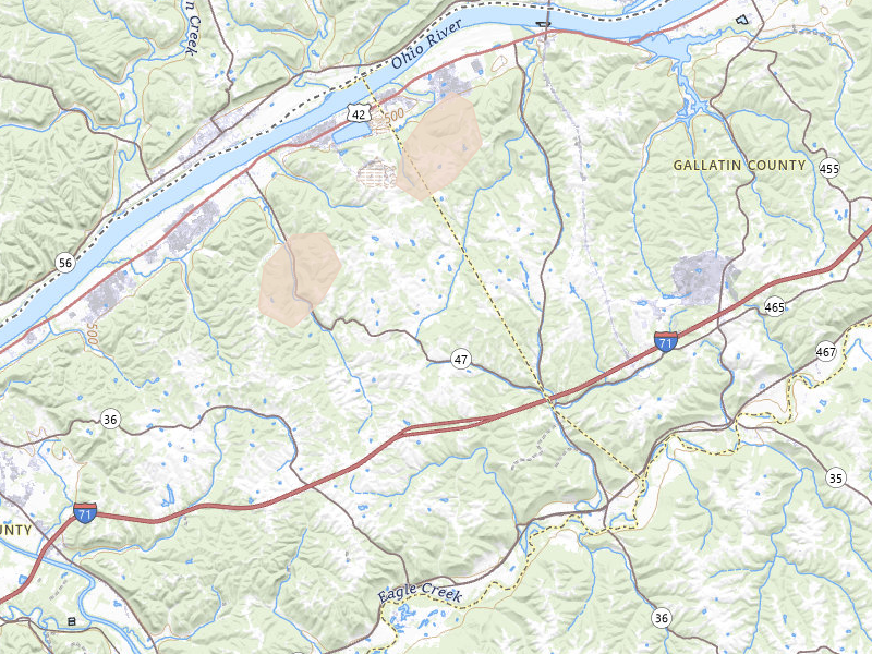 Radar-estimated hail-size map of the storm over Ghent, KY on May 19, 2026