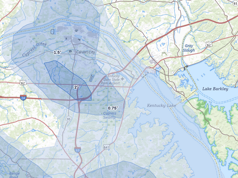 NEXRAD radar-signature map of the hail storm over Gilbertsville, KY on May 31, 2026