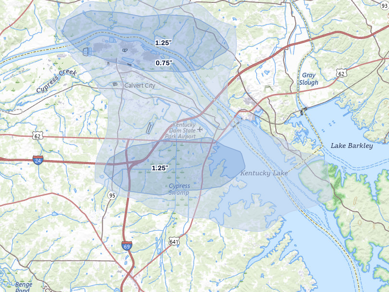 NEXRAD radar-signature map of the hail storm over Gilbertsville, KY on Jun 1, 2026