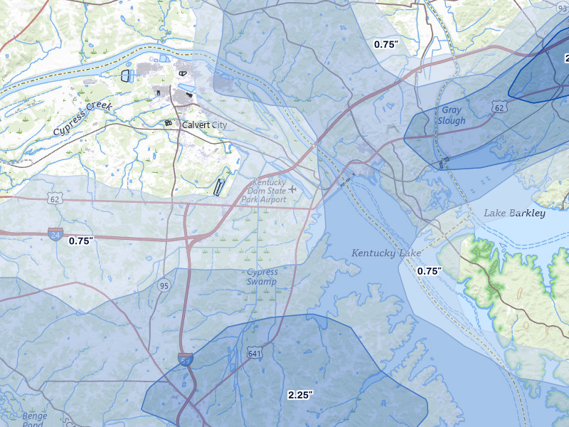 NEXRAD radar-signature map of the hail storm over Gilbertsville, KY on Jul 9, 2026