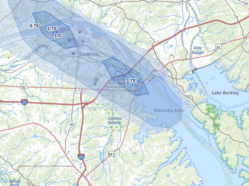 NEXRAD radar-signature map of the hail over Gilbertsville, KY