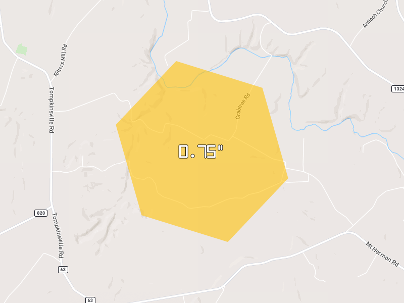 Hail map of Glasgow, KY on Jun 9, 2026, hail up to 0.75"