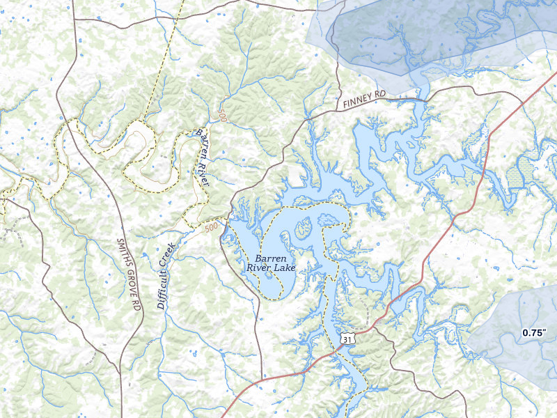 NEXRAD radar-signature map of the hail storm over Glasgow, KY on Jul 9, 2026