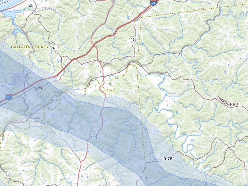 NEXRAD radar-signature map of the hail over Glencoe, KY