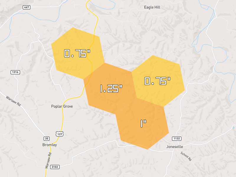 Hail map of Glencoe, KY on Jul 21, 2026, hail up to 1.25"