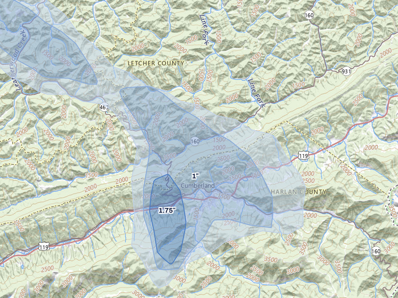 NEXRAD radar-signature map of the hail storm over Gordon, KY on Aug 11, 2026