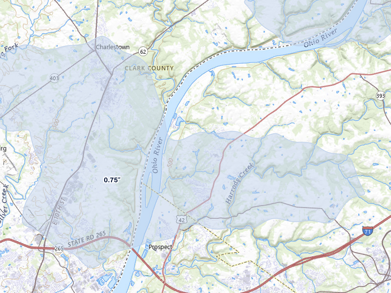 NEXRAD radar-signature map of the hail storm over Goshen, KY on Mar 22, 2026