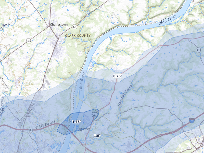 NEXRAD radar-signature map of the hail storm over Goshen, KY on May 16, 2026