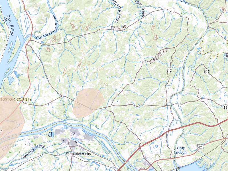 Radar-estimated hail-size map of the storm over Grand Rivers, KY on Jul 3, 2026