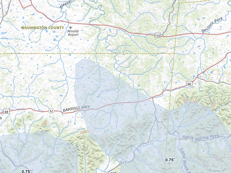 NEXRAD radar-signature map of the hail over Gravel Switch, KY