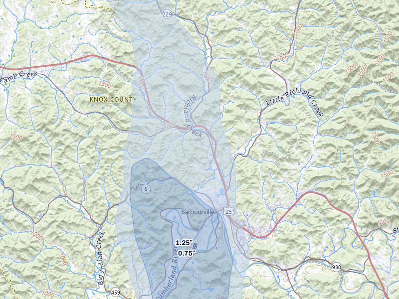 NEXRAD radar-signature map of the hail storm over Gray, KY on Jul 3, 2026