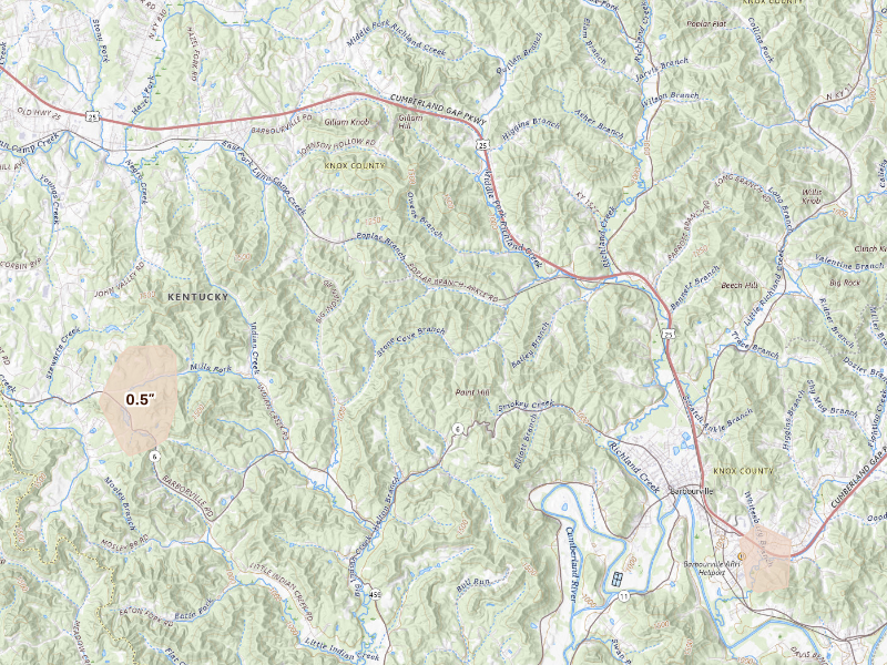 Radar-estimated hail-size map of the storm over Gray, KY