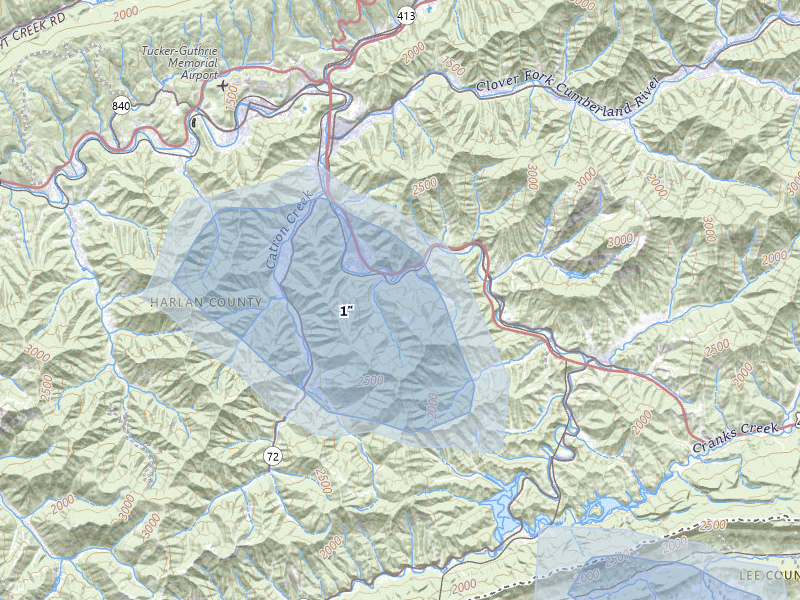 NEXRAD radar-signature map of the hail over Grays Knob, KY