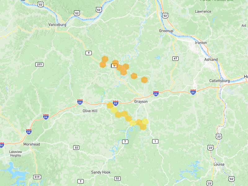Hail map of Grayson, KY on Jul 28, 2026, hail up to 1.25"